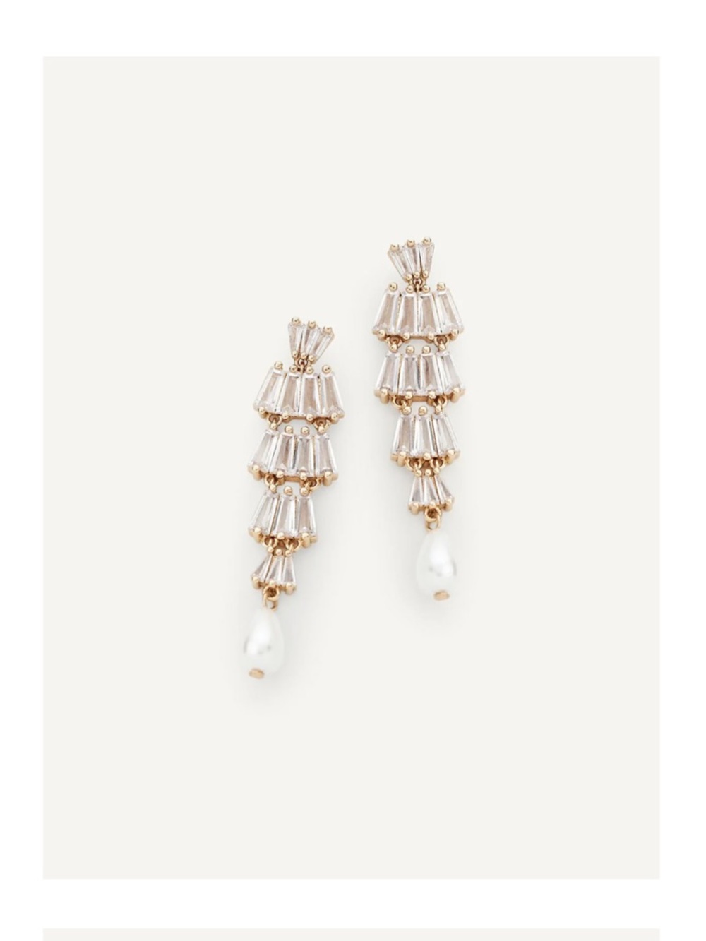 “Elora Drops” Gold-Tone Crystal Drop Earrings with White Pearl Teardrops